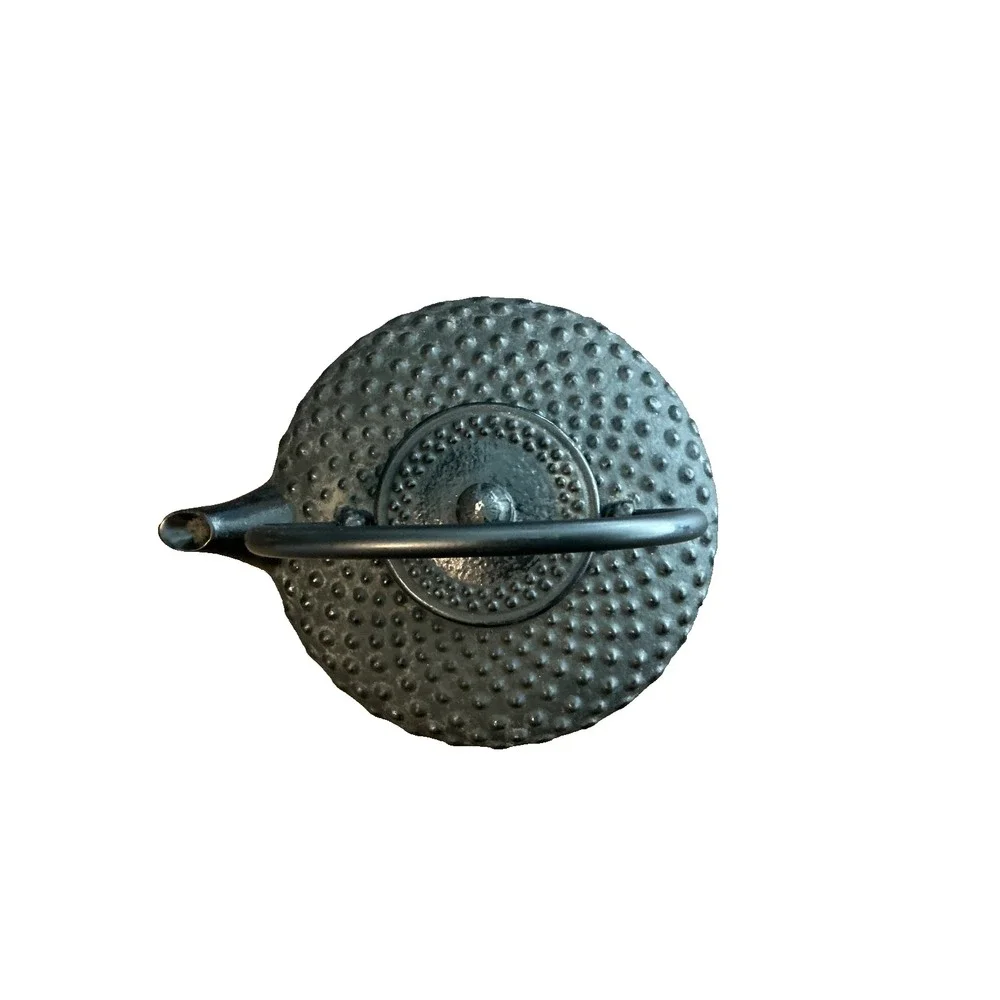 Japanese Cast Iron Teapot Dotted Pattern & Handle Hobnail Black 8